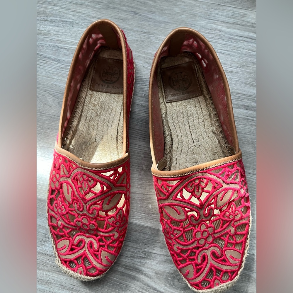 Tory Burch Red Lace Espadrilles